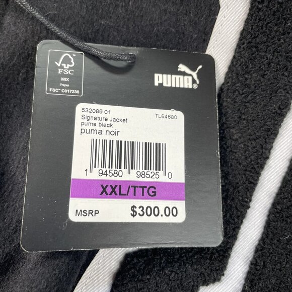 PUMA SIGNATURE Varsity P Patch Long JACKET Snap Button Wool Blend Coat Black - Picture 13 of 13